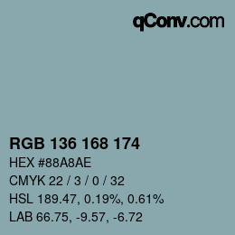 Color code: RGB 136 168 174 | qconv.com