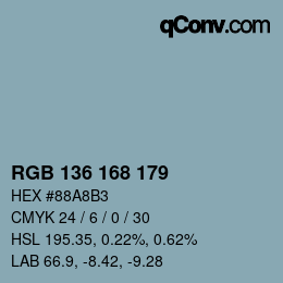 Color code: RGB 136 168 179 | qconv.com