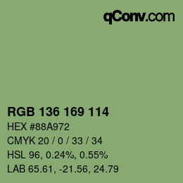 Color code: RGB 136 169 114 | qconv.com