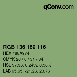 Color code: RGB 136 169 116 | qconv.com