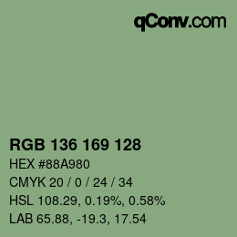 Color code: RGB 136 169 128 | qconv.com