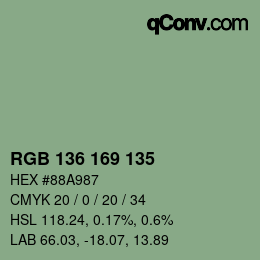 Color code: RGB 136 169 135 | qconv.com