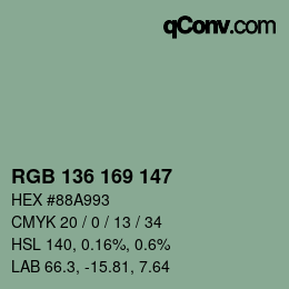 Color code: RGB 136 169 147 | qconv.com