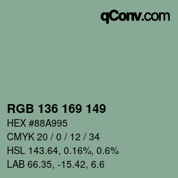 Color code: RGB 136 169 149 | qconv.com