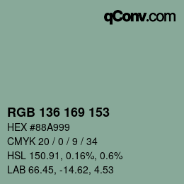 Color code: RGB 136 169 153 | qconv.com