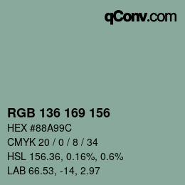 カラーコード: RGB 136 169 156 | qconv.com