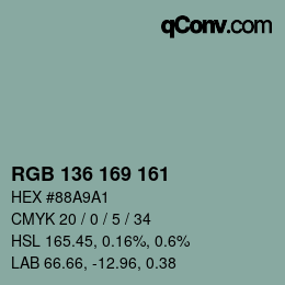 Color code: RGB 136 169 161 | qconv.com