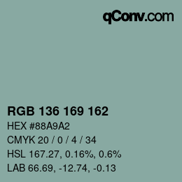 Farbcode: RGB 136 169 162 | qconv.com