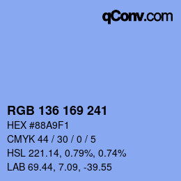 Color code: RGB 136 169 241 | qconv.com