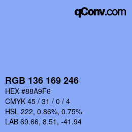 Color code: RGB 136 169 246 | qconv.com