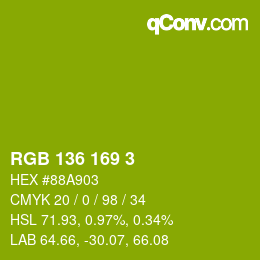 Color code: RGB 136 169 3 | qconv.com