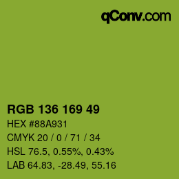 Color code: RGB 136 169 49 | qconv.com