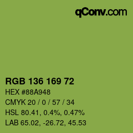 Color code: RGB 136 169 72 | qconv.com