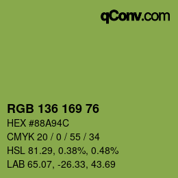 Color code: RGB 136 169 76 | qconv.com