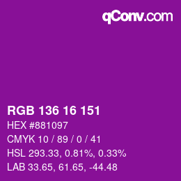 Color code: RGB 136 16 151 | qconv.com