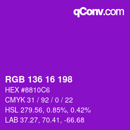 Color code: RGB 136 16 198 | qconv.com