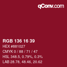 Color code: RGB 136 16 39 | qconv.com