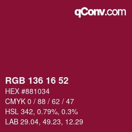 Color code: RGB 136 16 52 | qconv.com