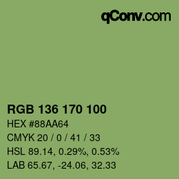 Color code: RGB 136 170 100 | qconv.com