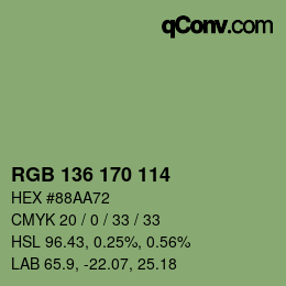 Color code: RGB 136 170 114 | qconv.com