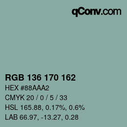 Color code: RGB 136 170 162 | qconv.com
