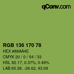 Color code: RGB 136 170 78 | qconv.com