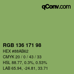 Color code: RGB 136 171 98 | qconv.com