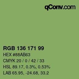 Color code: RGB 136 171 99 | qconv.com