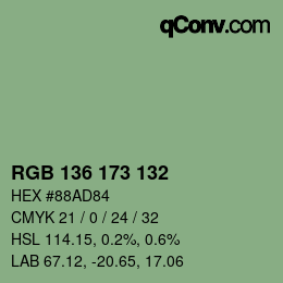 Color code: RGB 136 173 132 | qconv.com