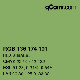 Color code: RGB 136 174 101 | qconv.com
