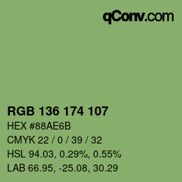 Color code: RGB 136 174 107 | qconv.com