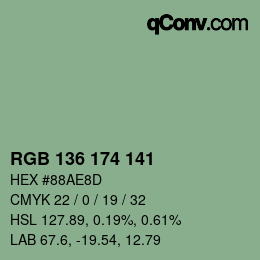 Color code: RGB 136 174 141 | qconv.com