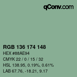 Color code: RGB 136 174 148 | qconv.com