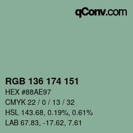 Color code: RGB 136 174 151 | qconv.com