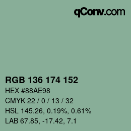 Color code: RGB 136 174 152 | qconv.com