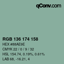 Color code: RGB 136 174 158 | qconv.com