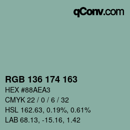 Color code: RGB 136 174 163 | qconv.com