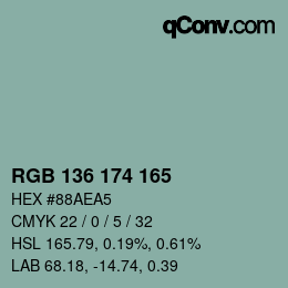 Color code: RGB 136 174 165 | qconv.com
