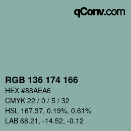カラーコード: RGB 136 174 166 | qconv.com