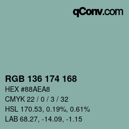 Color code: RGB 136 174 168 | qconv.com