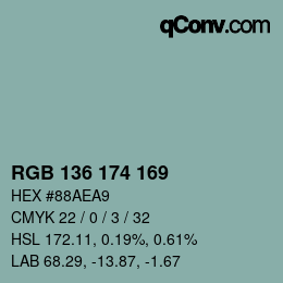 Color code: RGB 136 174 169 | qconv.com