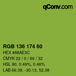 Color code: RGB 136 174 60 | qconv.com