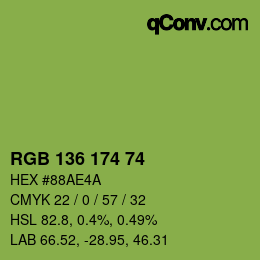 Color code: RGB 136 174 74 | qconv.com