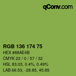 Color code: RGB 136 174 75 | qconv.com