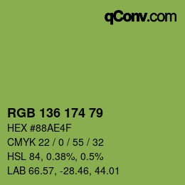 Color code: RGB 136 174 79 | qconv.com