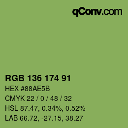 Color code: RGB 136 174 91 | qconv.com