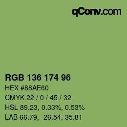Color code: RGB 136 174 96 | qconv.com