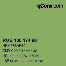 Color code: RGB 136 174 98 | qconv.com