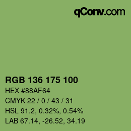 Color code: RGB 136 175 100 | qconv.com