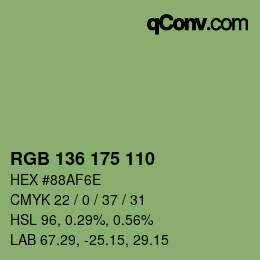 Color code: RGB 136 175 110 | qconv.com